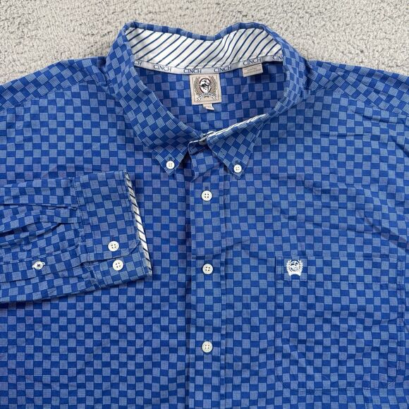 Cinch Shirt Mens XXL Blue Casual Button Down Pocket Long Sleeve Cotton - Picture 1 of 8